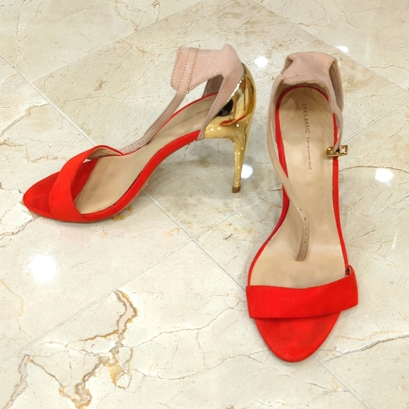 Zara Basic Sandal Shoes Red and Beige Size 8